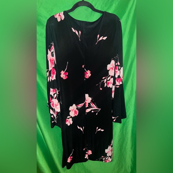 Lauren By Ralph Lauren Black Dress with Pink Floral Design and Ruffle Arms sz 12 - Picture 6 of 8